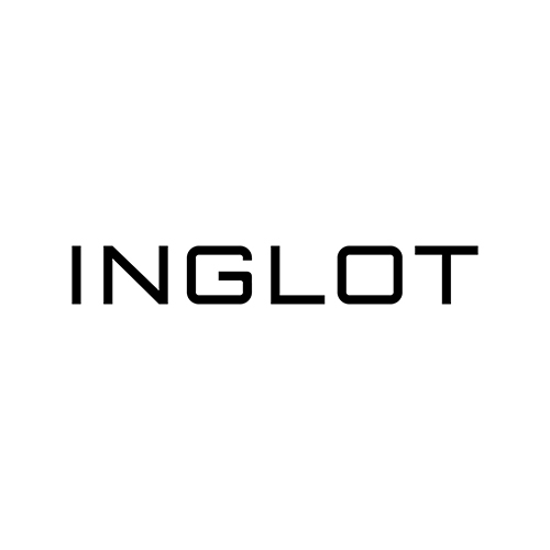 Logotyp to czarny prostokąt z białym napisem Inglot. Litery są drukowane, czcionka jest wąska i kanciasta.